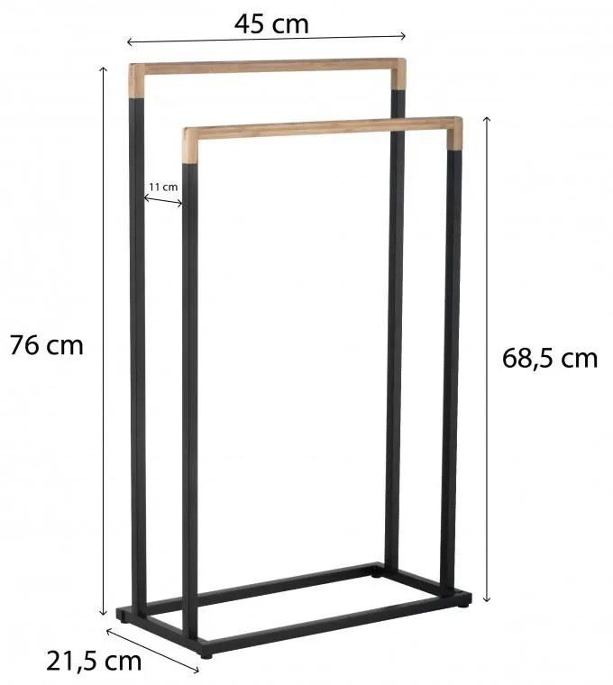 Erga Kona, kétkaros törölközőtartó 45x21,5x76 cm, fekete matt-barna, ERG-YKA-P.KONA-2-BLK