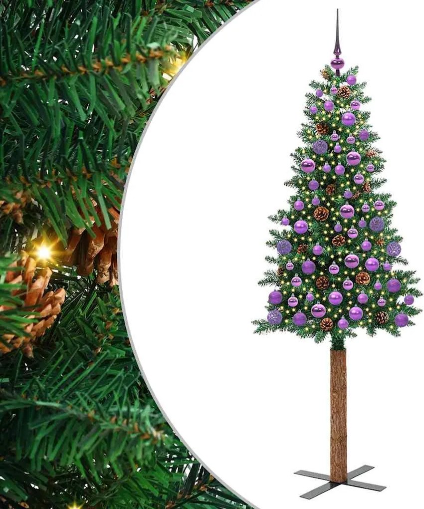 vidaXL Karcsú karácsonyfa 300 LED-del Zöld 180 cm PVC és tömör fenyőfa