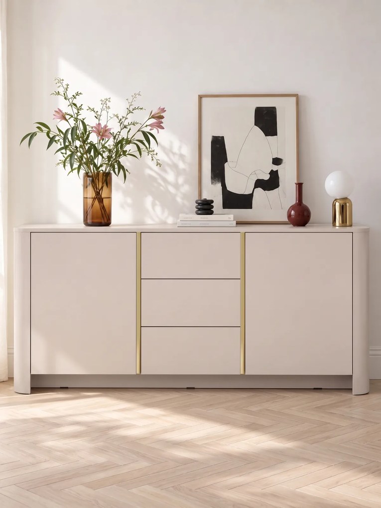 Sorrenti komód 168 cm fiókokkal – kasmír / arany