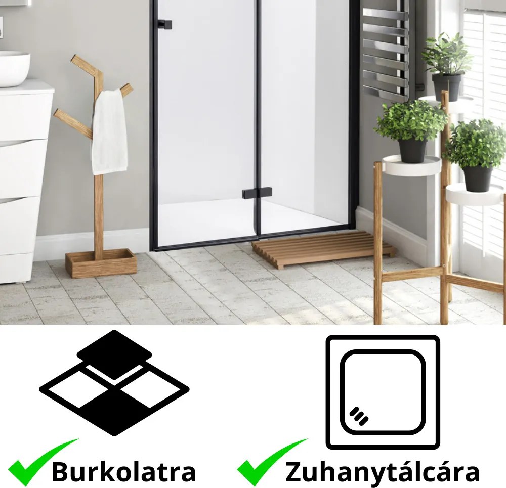 Stuxi Verona Black 70/80/90/100/110/120 cm széles csukló zuhanyajtó, 6 mm vízlepergető üveggel, fekete profillal