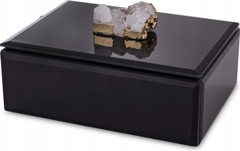 Üveg Ékszerdoboz Fekete Kazetta Glamour Arany Fehér Kő
