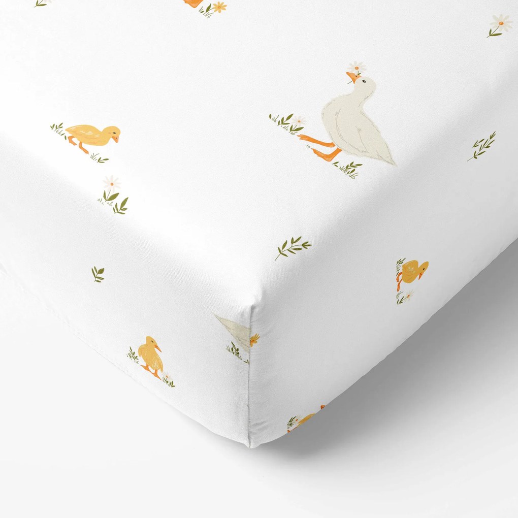 Goldea húsvéti pamut körgumis lepedő - kacsák 120 x 200 cm