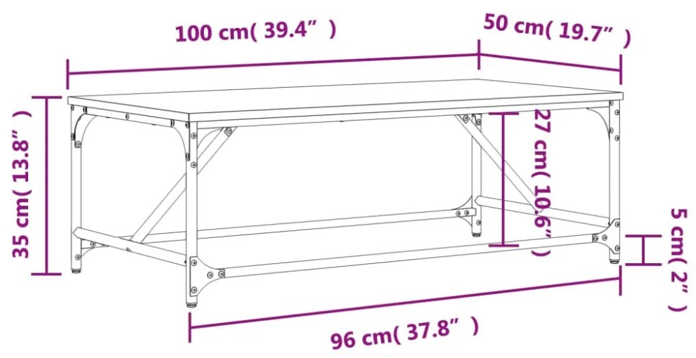 füstös tölgy színű szerelt fa dohányzóasztal 100x50x35 cm