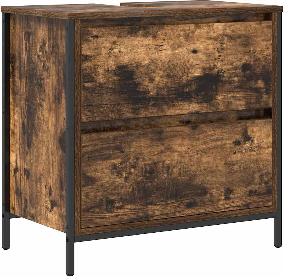 vidaXL füstölt tölgy fürdőszobai mosdószekrény fiókokkal 60x34,5x60 cm