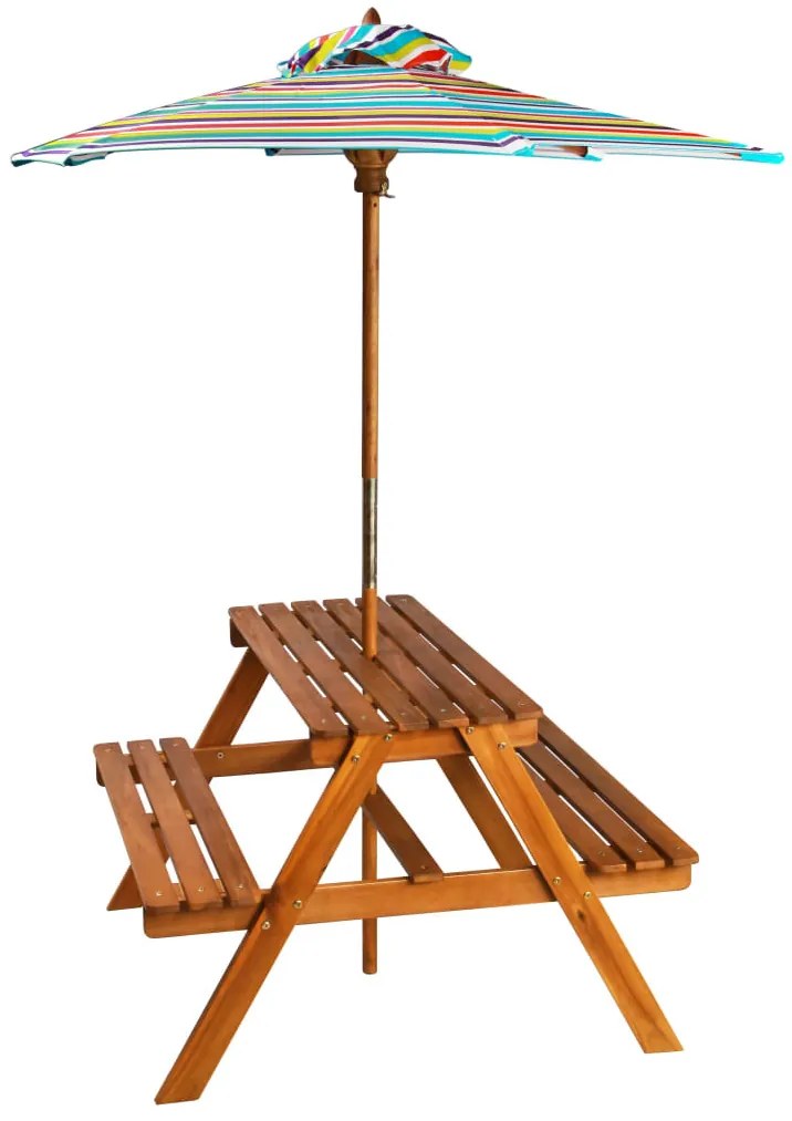 Tömör akácfa gyermek piknikasztal napernyővel 79x90x60 cm
