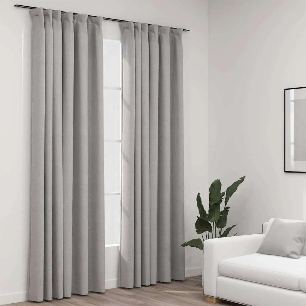 vidaXL 2 db szürke vászonhatású sötétítőfüggöny kampókkal 140 x 225 cm