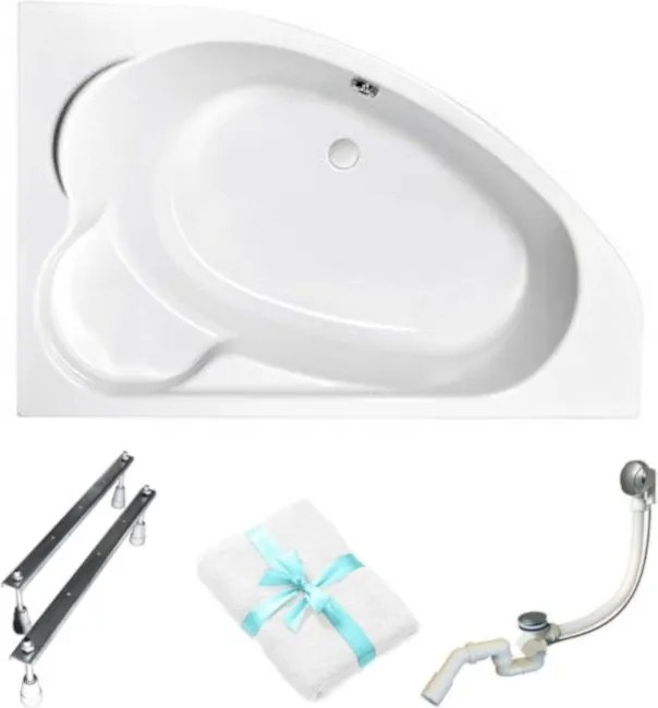 Aszimmetrikus kád Cersanit Kaliope 170x110 Jobb láb szifon törölköző