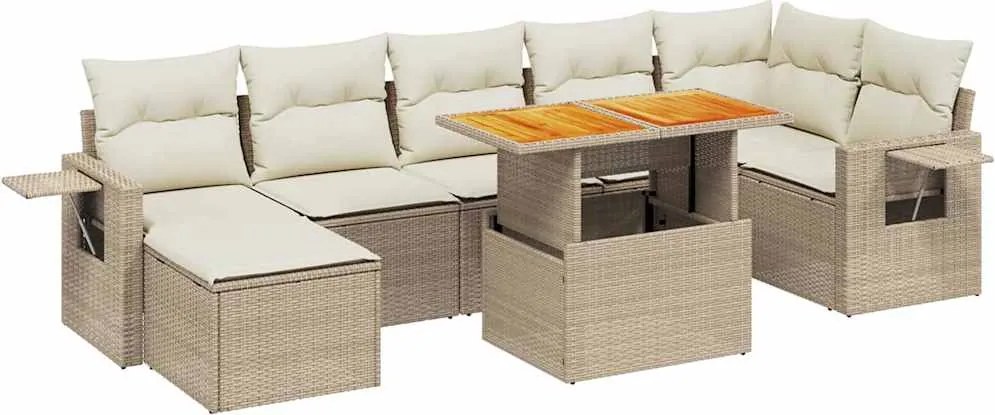 vidaXL 8 részes bézs polyrattan kerti ülőgarnitúra párnával