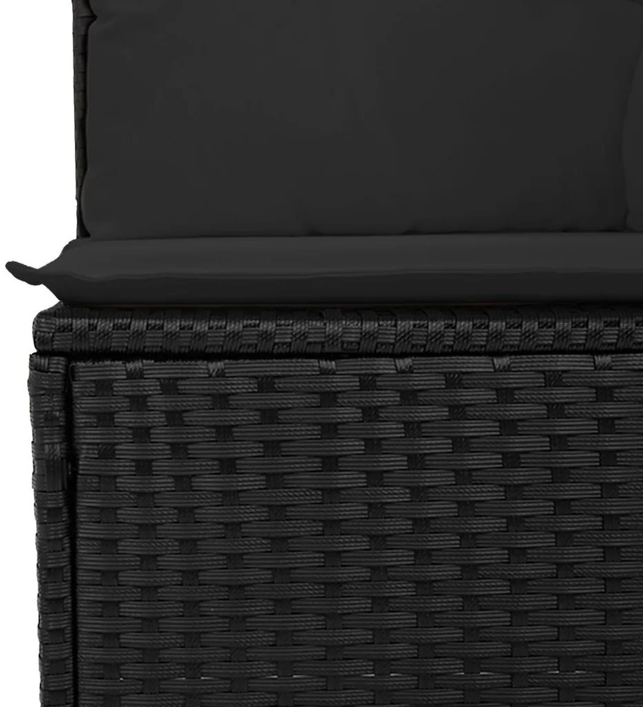 8 darabos Kerti Kanapészett Párnával Fekete Poli Rattan Akác, 3 darabos Kerti Étkező Szett Párnával Fekete Poli Rattan Akác