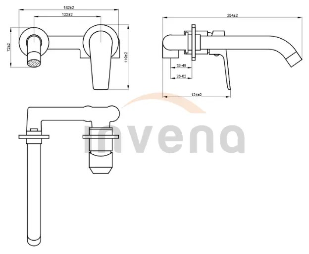 Invena Dokos, rejtett mosogató csaptelep, króm fényes, INV-BP-19-U01-A