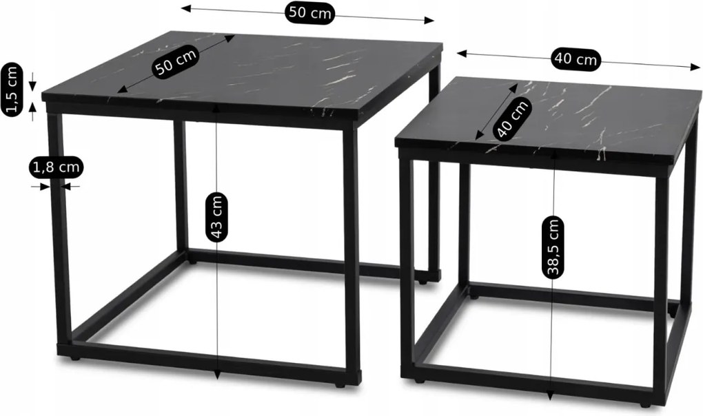 Dohányzóasztal szett fekete márvány hatású felülettel JUNO
