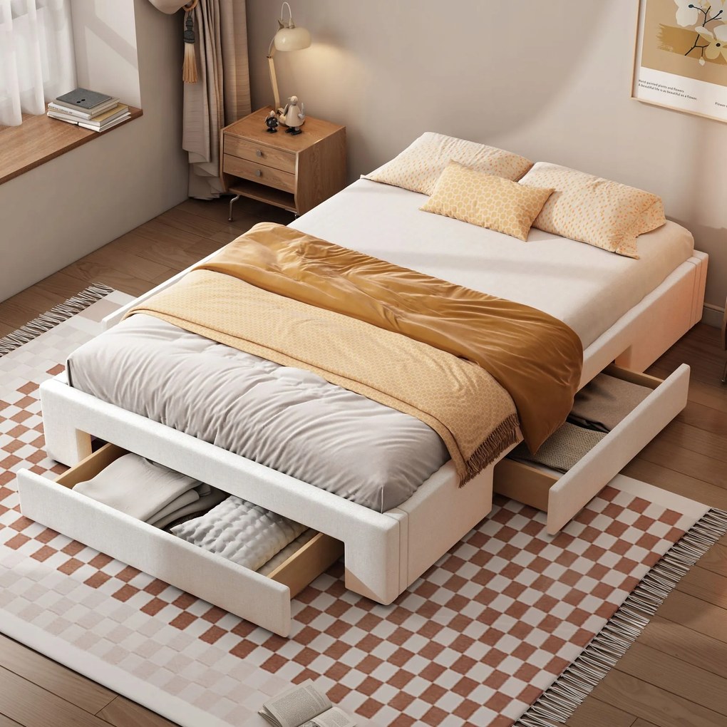 Lapos ágy Franciaágy Fa ágy 140x200cm Fejtámla nélkül Bézs