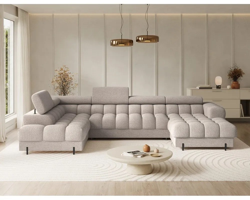 Bézs buklé kinyitható sarokkanapé (bal oldali-U alakú) Feraria – ELTAP