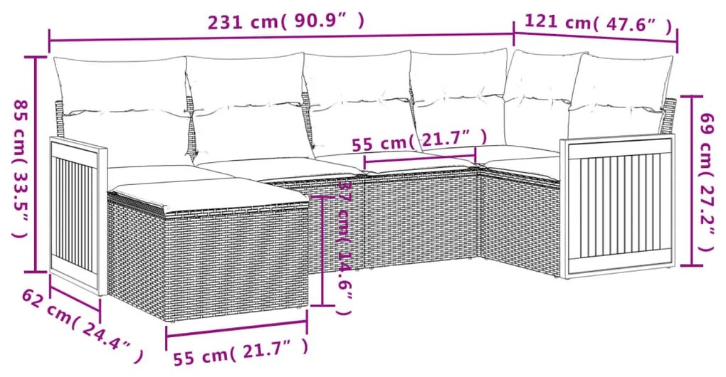 6 részes bézs polyrattan kerti ülőgarnitúra párnával