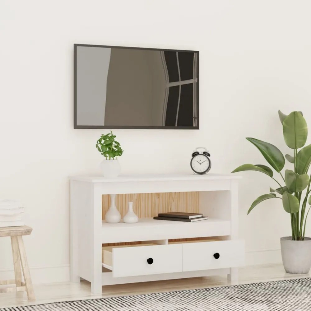 fehér tömör fenyőfa TV-szekrény 79 x 35 x 52 cm
