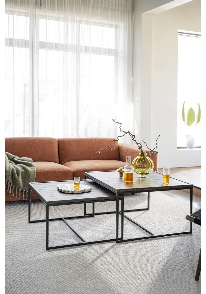 Sötétbarna dohányzóasztal tölgyfa asztallappal ø 80 cm Deerfield – Rowico