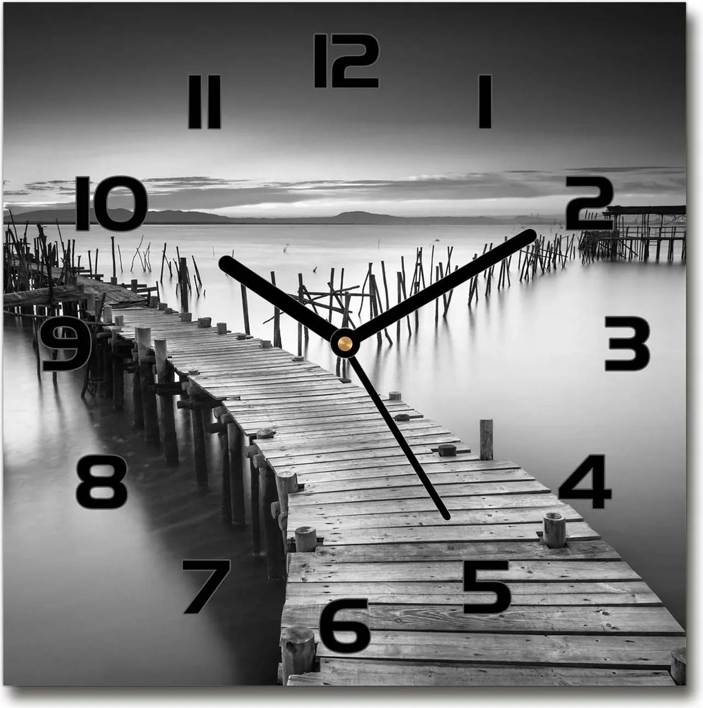 Csendes üveg falióra Fa móló 30x30