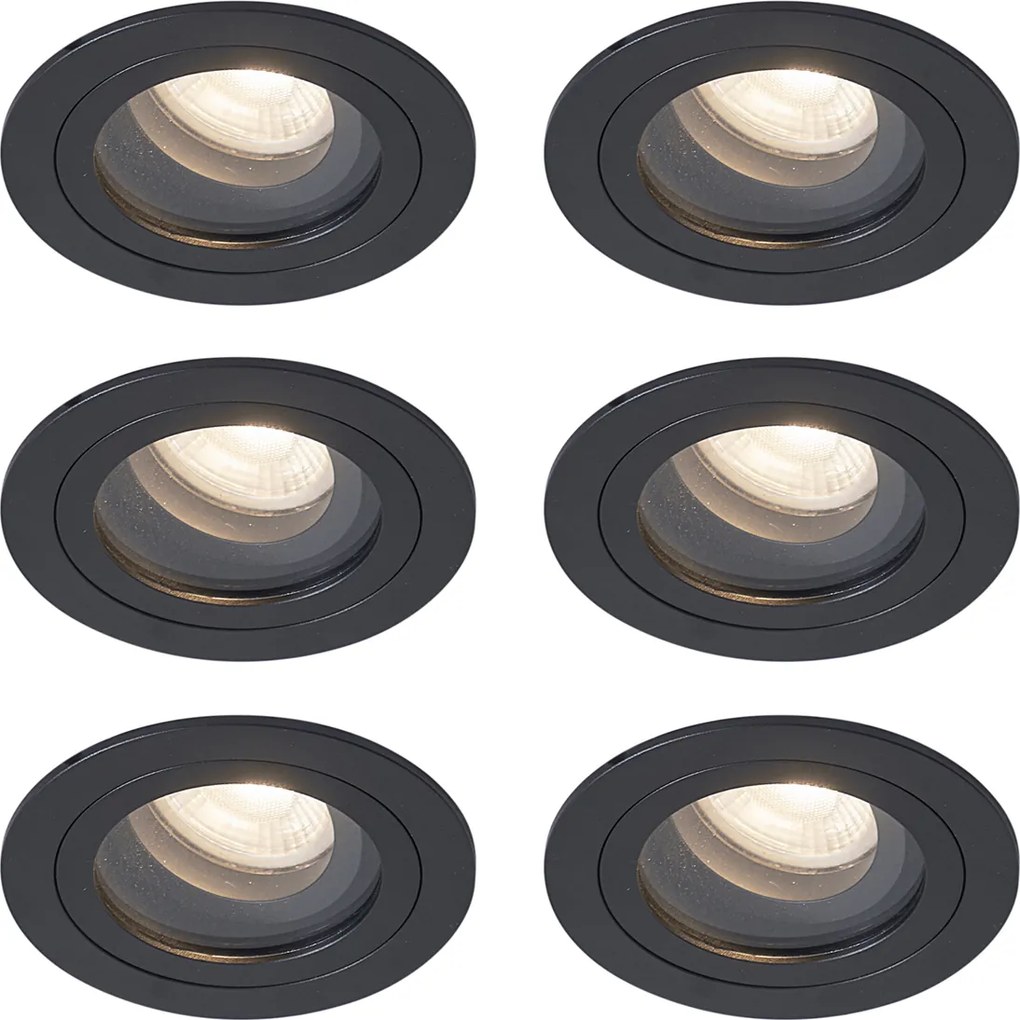 6 darabos modern süllyesztett spotlámpa készlet fekete, forgatható és dönthető IP44 - Chuck