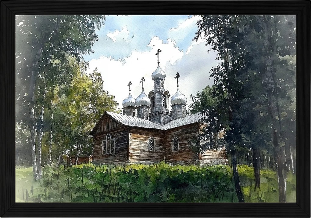 Poszter Keret Fa Templom Ortodox Erdő Természet 60x40