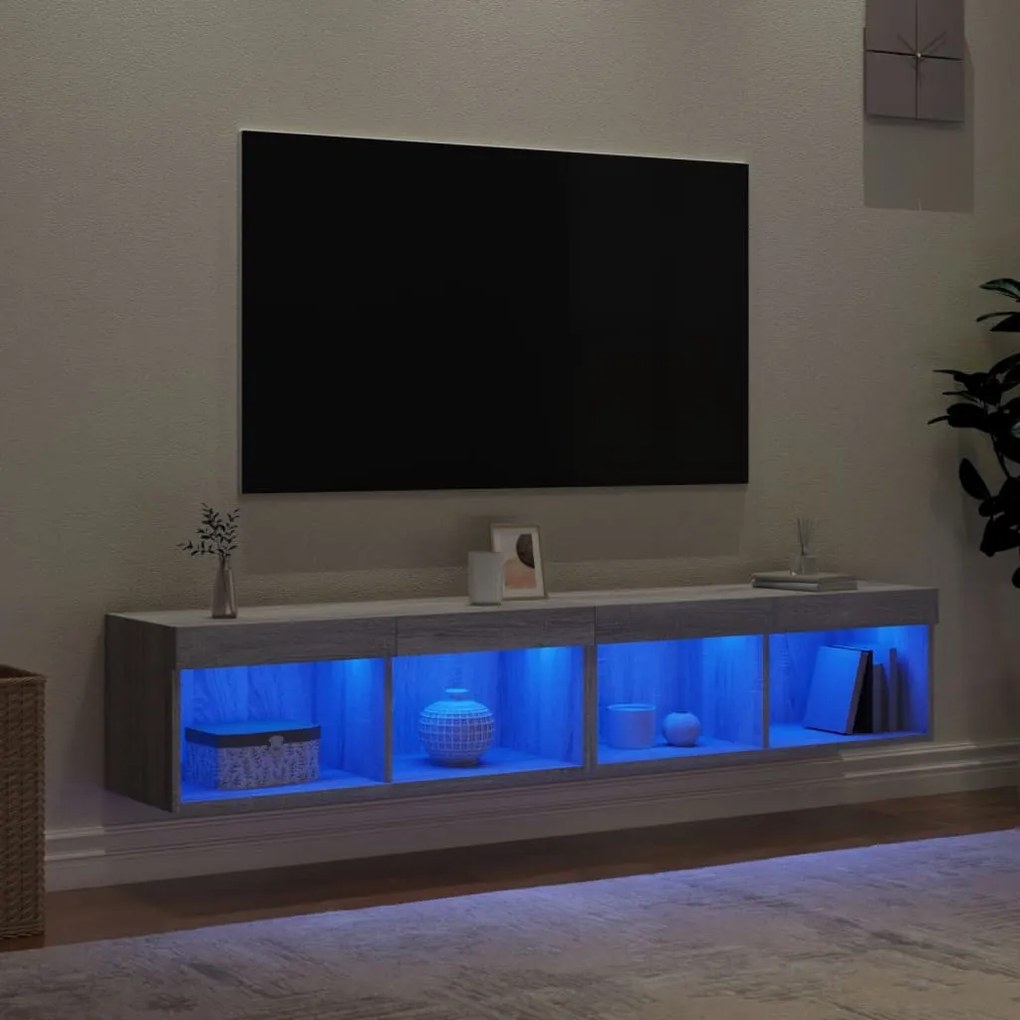 2 db szürke sonoma színű TV-szekrény LED-ekkel 80x30x30 cm