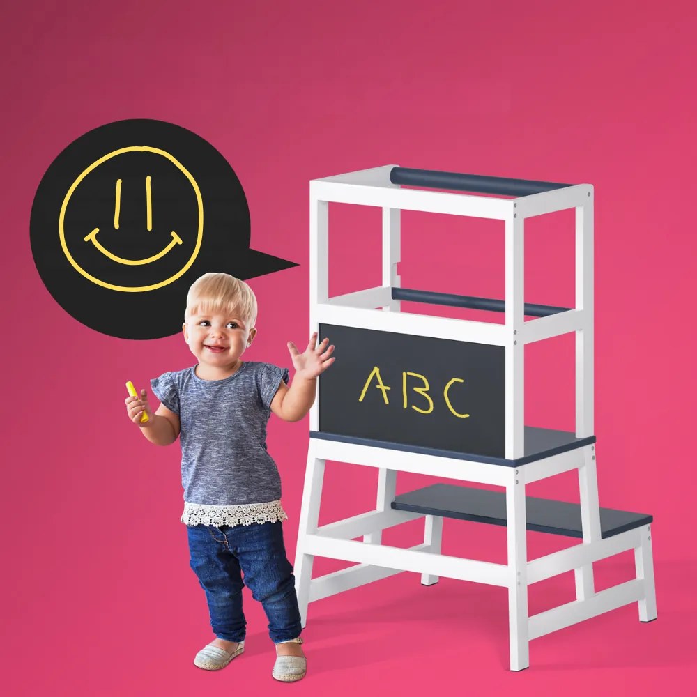 PLAY tanulótorony fenyőfa, 93x56x49cm, fehér/antracit Spielwerk