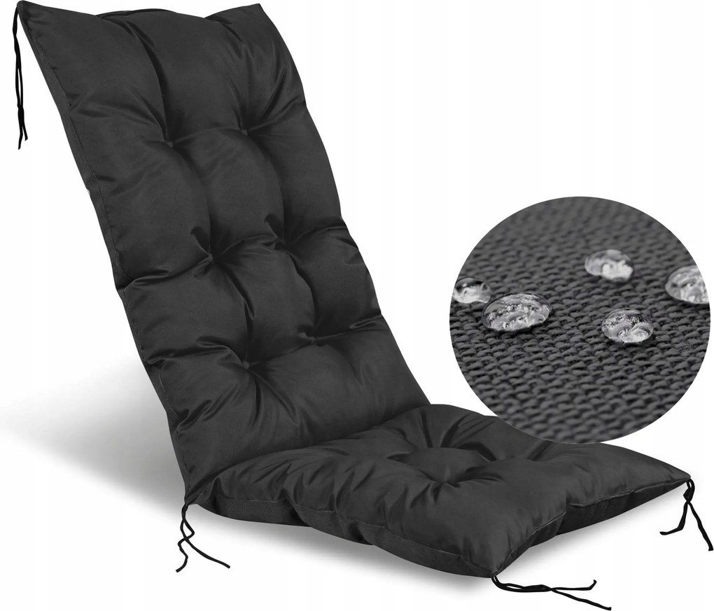 Kerti párna 50x50x80 cm kerti székhez Pad Vízálló Fekete