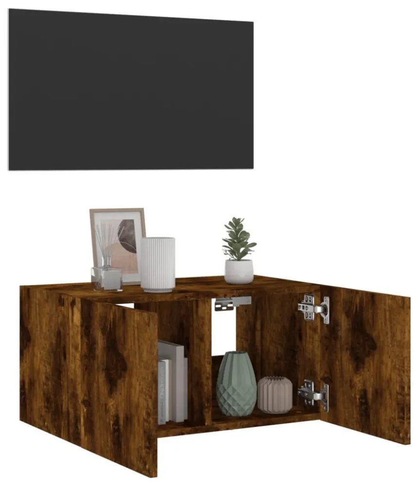 füstös tölgy színű fali TV-szekrény LED-ekkel 60x35x31 cm