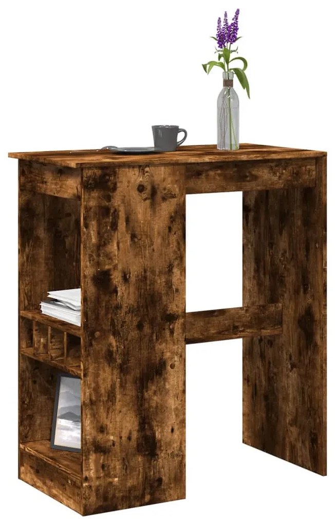 füstös tölgy szerelt fa bárasztal tárolókkal 90x47,5x103,5 cm