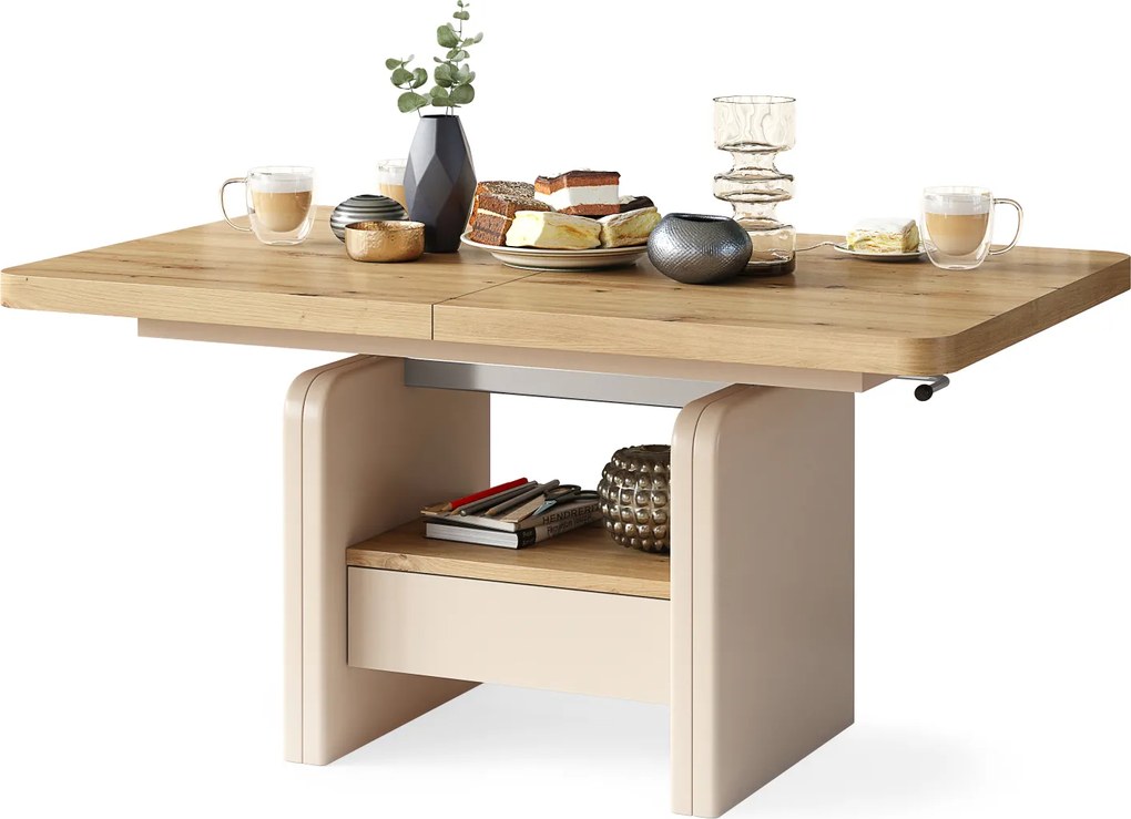 Mazzoni LEXUS Artisan Tölgy/Bézs (Pezsgőszínű) - MODERN DOHÁNYZÓASZTAL NYITHATÓ/MAGASÍTHATÓ ÉTKEZŐASZTAL ÉS DOHÁNYZÓASZTAL EGYBEN
