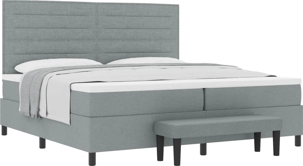 vidaXL Boxrugós ágy matracmal Világosszürke 200 x 200 cm szövet