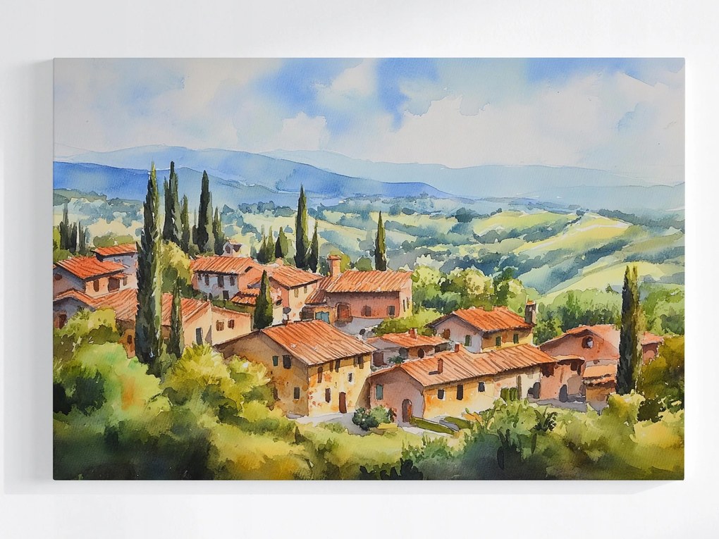 Poszter Tájkép Kilátás Olaszország Toszkána Város Hegyek 60x40