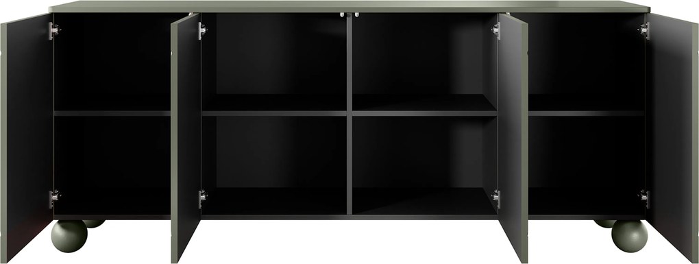 Sonatia II komód 200 cm négyajtós - olíva / gömb lábak