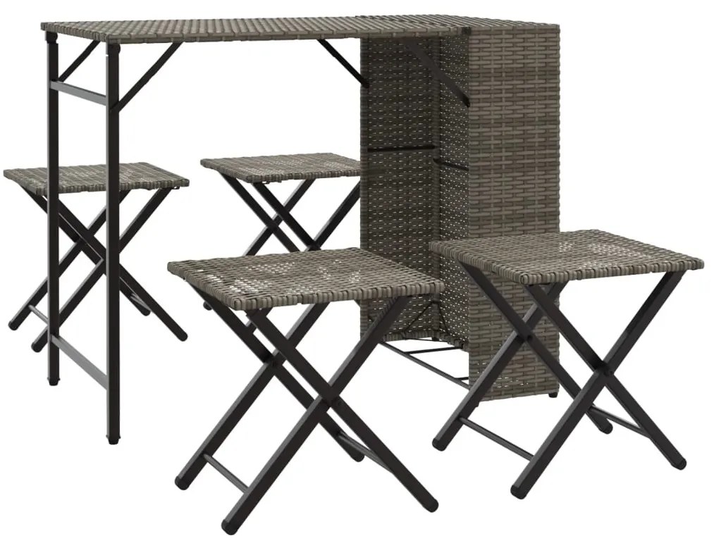 5 részes szürke polyrattan összecsukható kerti étkezőgarnitúra