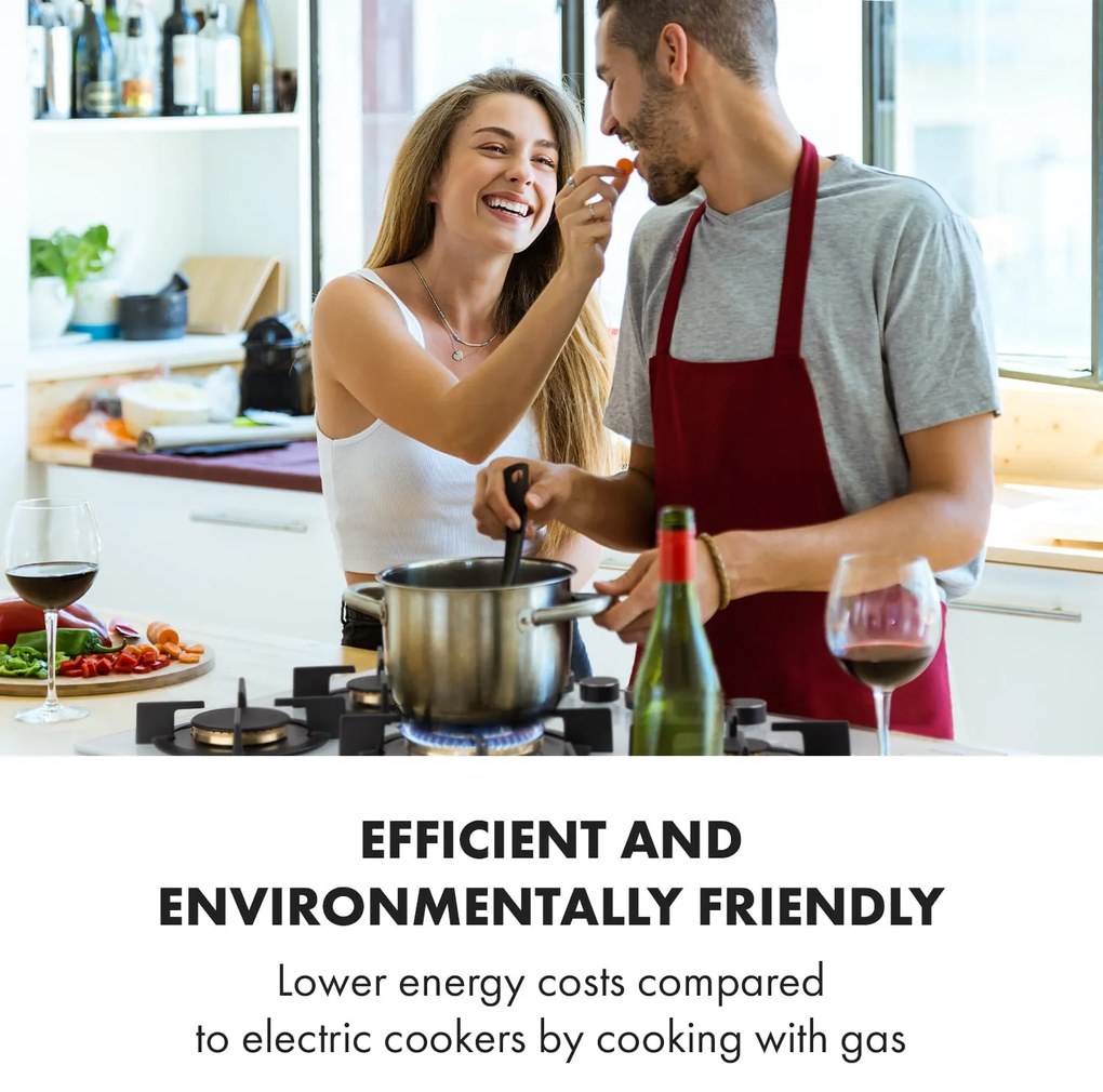 Klarstein Goldflame 5, gázfőzőlap, 5 sárgaréz égő, üvegkerámia