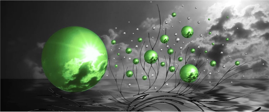 Zöld absztrakt gömbök képe (120x50 cm)