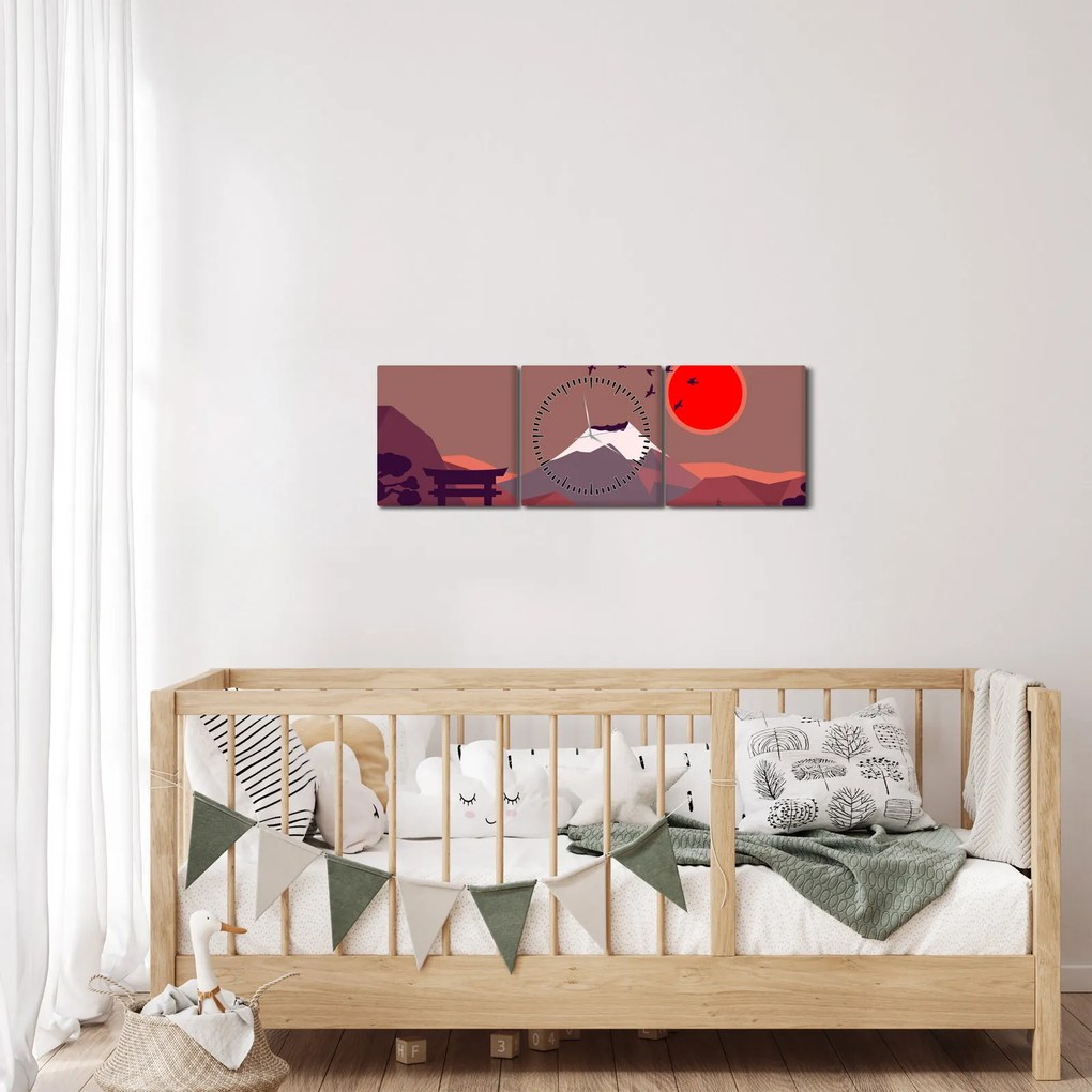 Kép - A Fuji-hegy illusztrációi (órával) (90x30 cm)