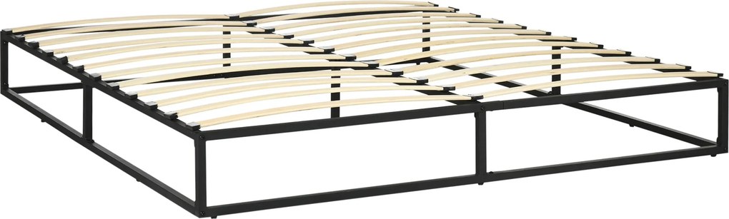 HOMCOM 25 cm Magas Acél Ágykeret 180x200 cm-es Mattreshez Fából készült Léces Ágytartó 1-2 Fő Részére Modern Stílusban Fekete | Aosom