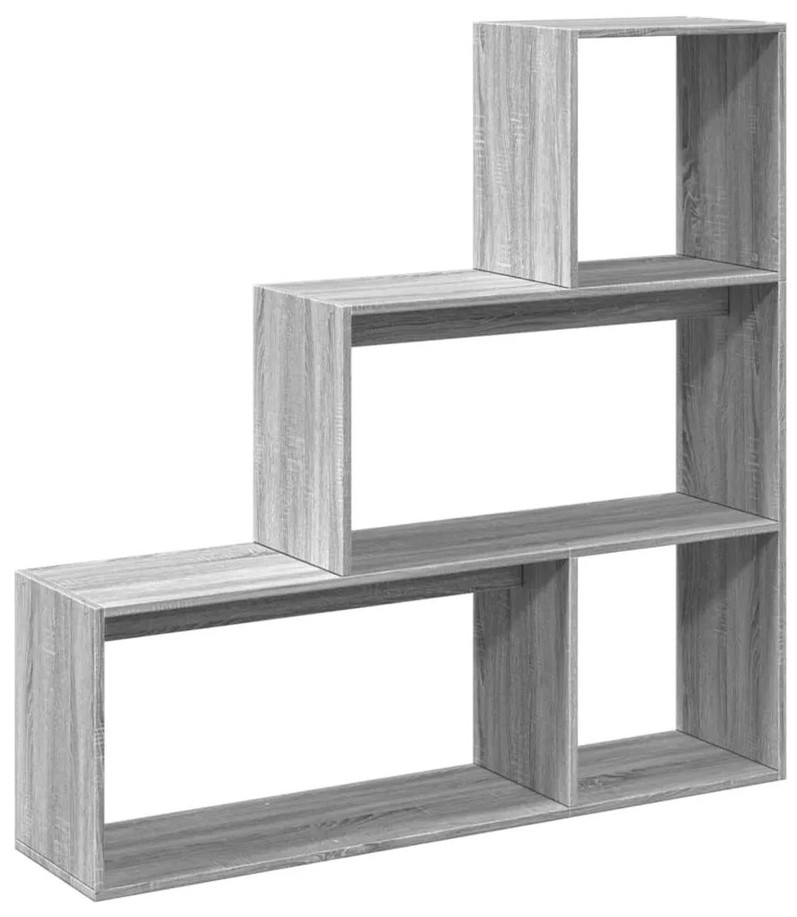 3 szintes szürke sonoma fa elválasztó könyvespolc 123x29x123 cm