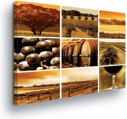 Vászonkép 100x75 Szőlő bor aratás ősz nap természet hordó pohár