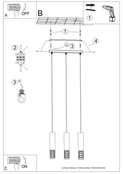 Sollux SL.1688 - Csillár zsinóron LAMI 3xGU10/10W/230V fehér