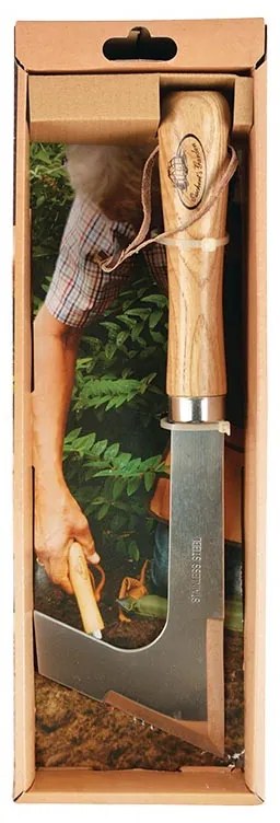 Rozsdamentes acél járdaszegély gyomláló, kőrisfa nyéllel, 31 cm