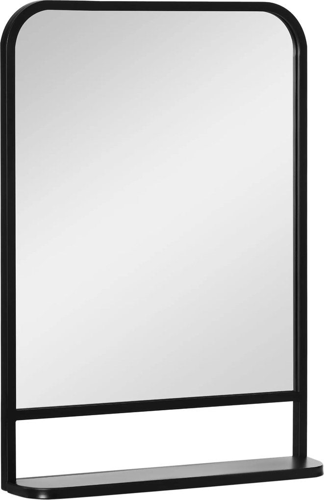 HOMCOM Fali Tükör 70 x 50 cm Nappali Tükör Függő Tükör Dekoratív Tükör Téglalap Polccal Előszobához Hálószobához Modern Elegáns Fekete | Aosom