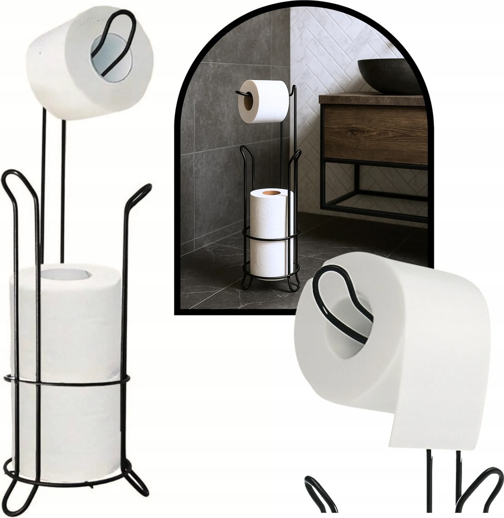 Wc-papír Tartó Állvány Szabadon Álló Fürdőszobai Fém Tartó Fekete