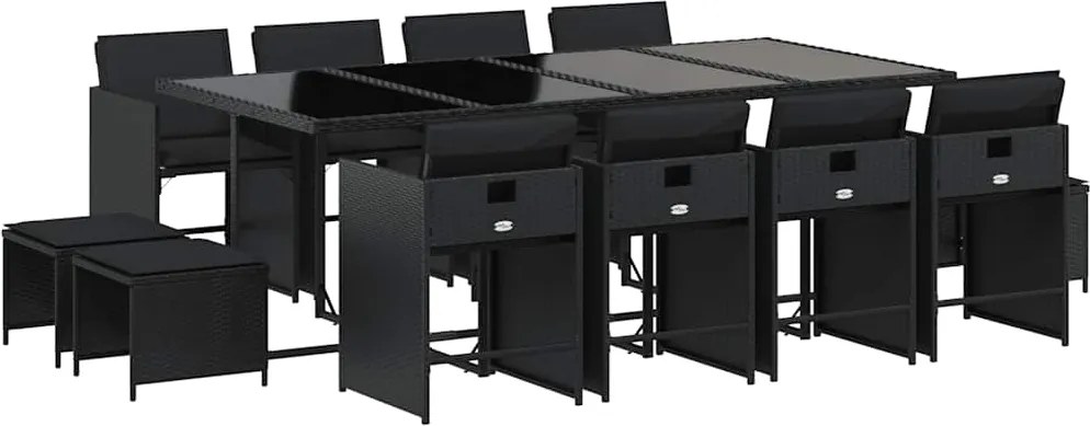 vidaXL 13 részes fekete polyrattan kerti ülőgarnitúra párnákkal