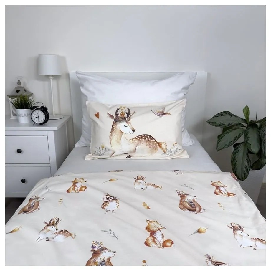 Bézs pamut gyerek ágyneműhuzat babaágyhoz 100x135 cm Animals "Woodland" – Jerry Fabrics