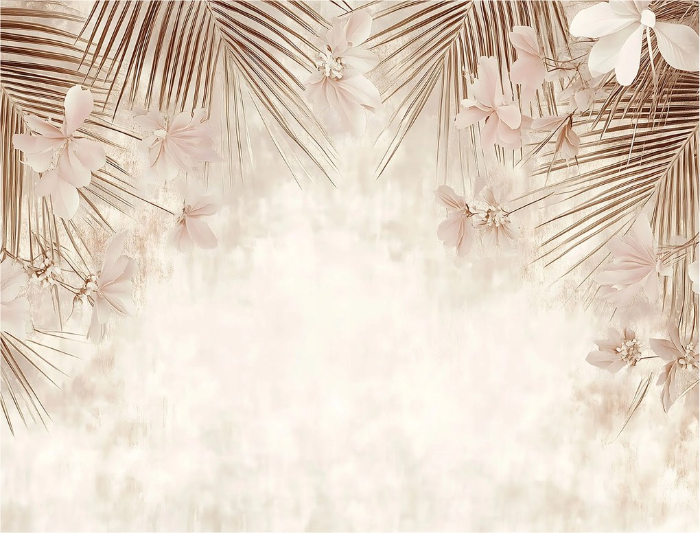 Fotótapéta Pálmalevelek Beton Bézs Boho Hálószoba Nappali Tapéta 350x250