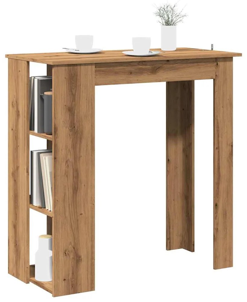 kézműves tölgy szerelt fa bárasztal polccal 102x50x103,5 cm