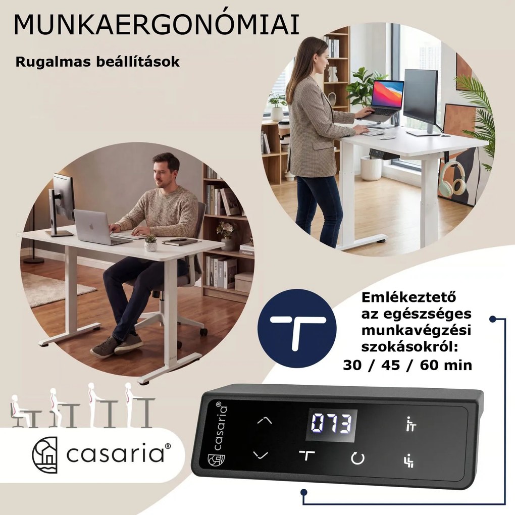 FLEXI állítható magasságú irodai íróasztal, 140x70x72–117cm, fehér Casaria
