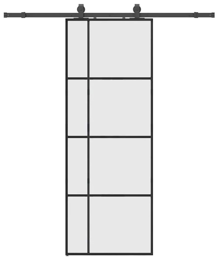Fekete ESG üveg tolóajtó fémszerelvény-szettel 76x205 cm