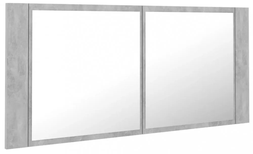 betonszürke akril LED-es tükrös fürdőszobaszekrény 100x12x45 cm